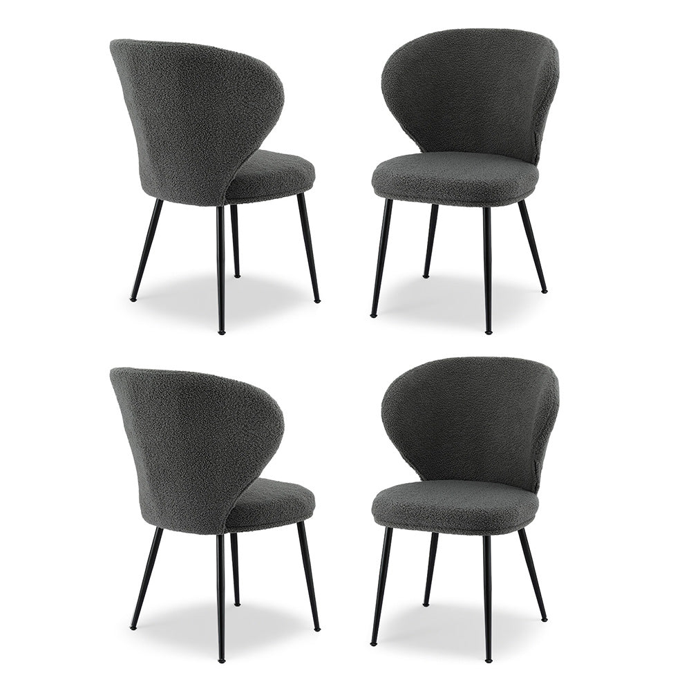 Atlas 4x Dining Chairs Sherpa Boucle Wing Back Grey