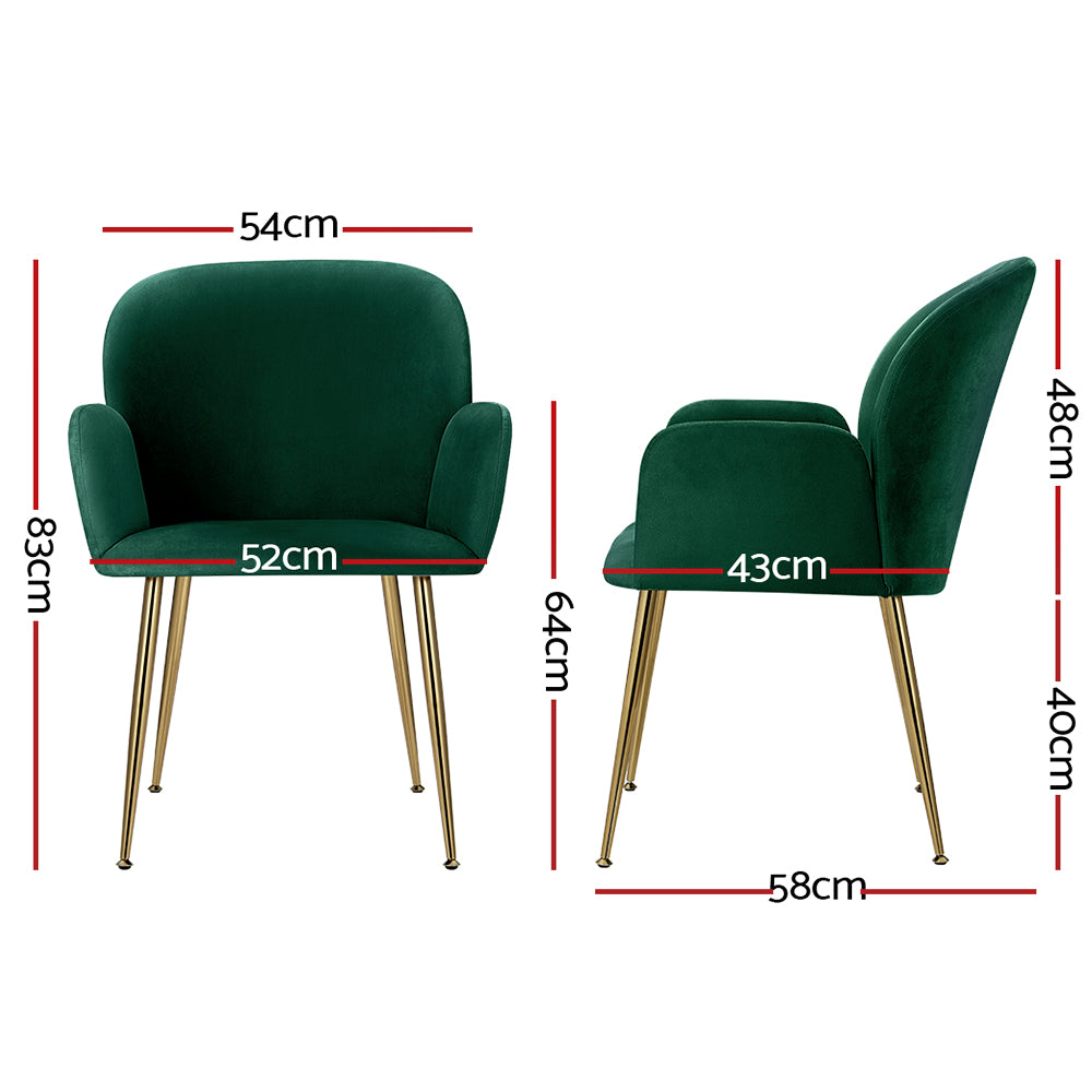 Kynsee Velvet Armchair Dining Chairs – Green – Set of 2