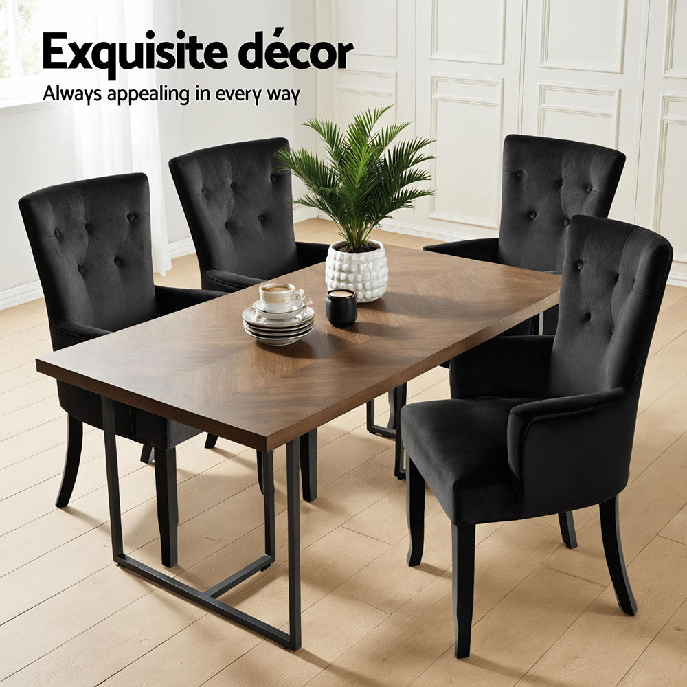 Cayes Velvet Armchairs – Black – Set of 2