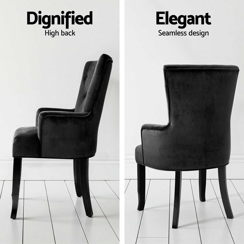 Cayes Velvet Armchairs – Black – Set of 4