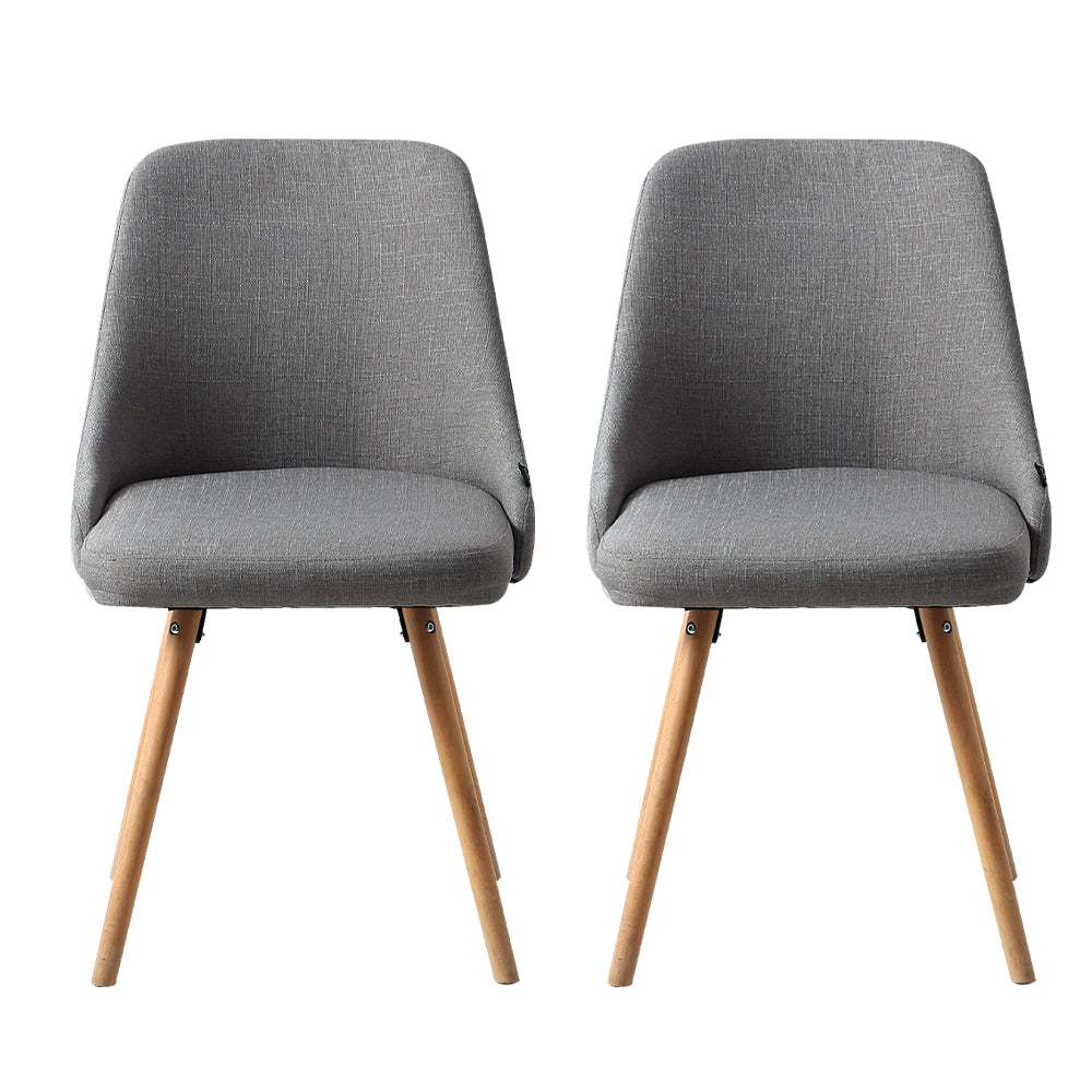 Renzo Retro Fabric Dining Chairs – Grey – Set of 2