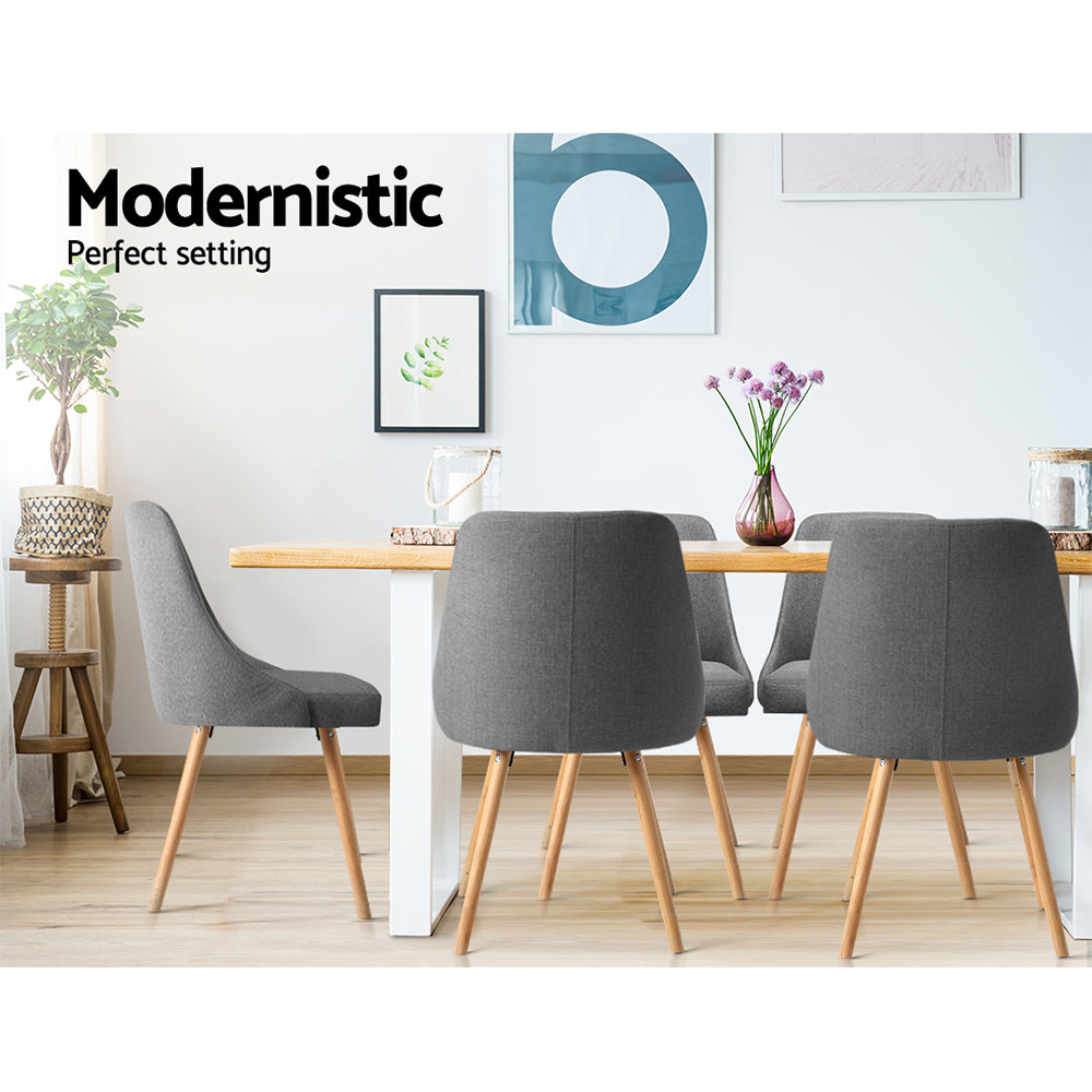 Renzo Retro Fabric Dining Chairs – Grey – Set of 2