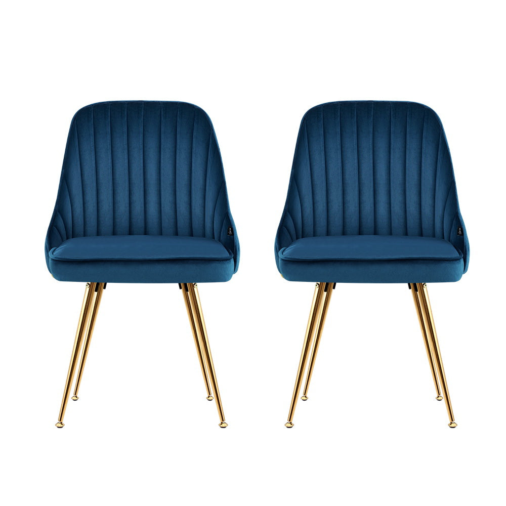 Senna Velvet Channel Tufted Dining Chairs – Blue – Set of 2