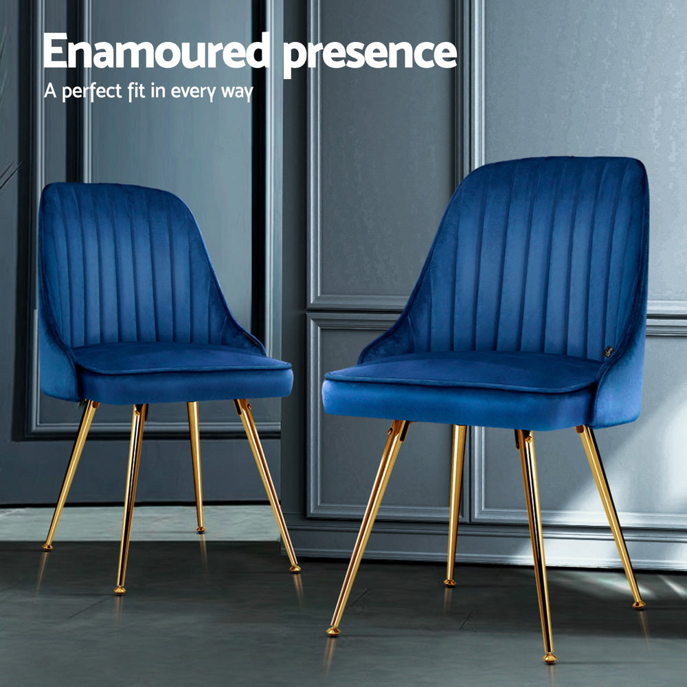 Alvara Velvet Dining Chairs – Blue – Set of 4