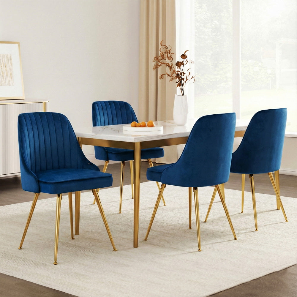 Alvara Velvet Dining Chairs – Blue – Set of 4