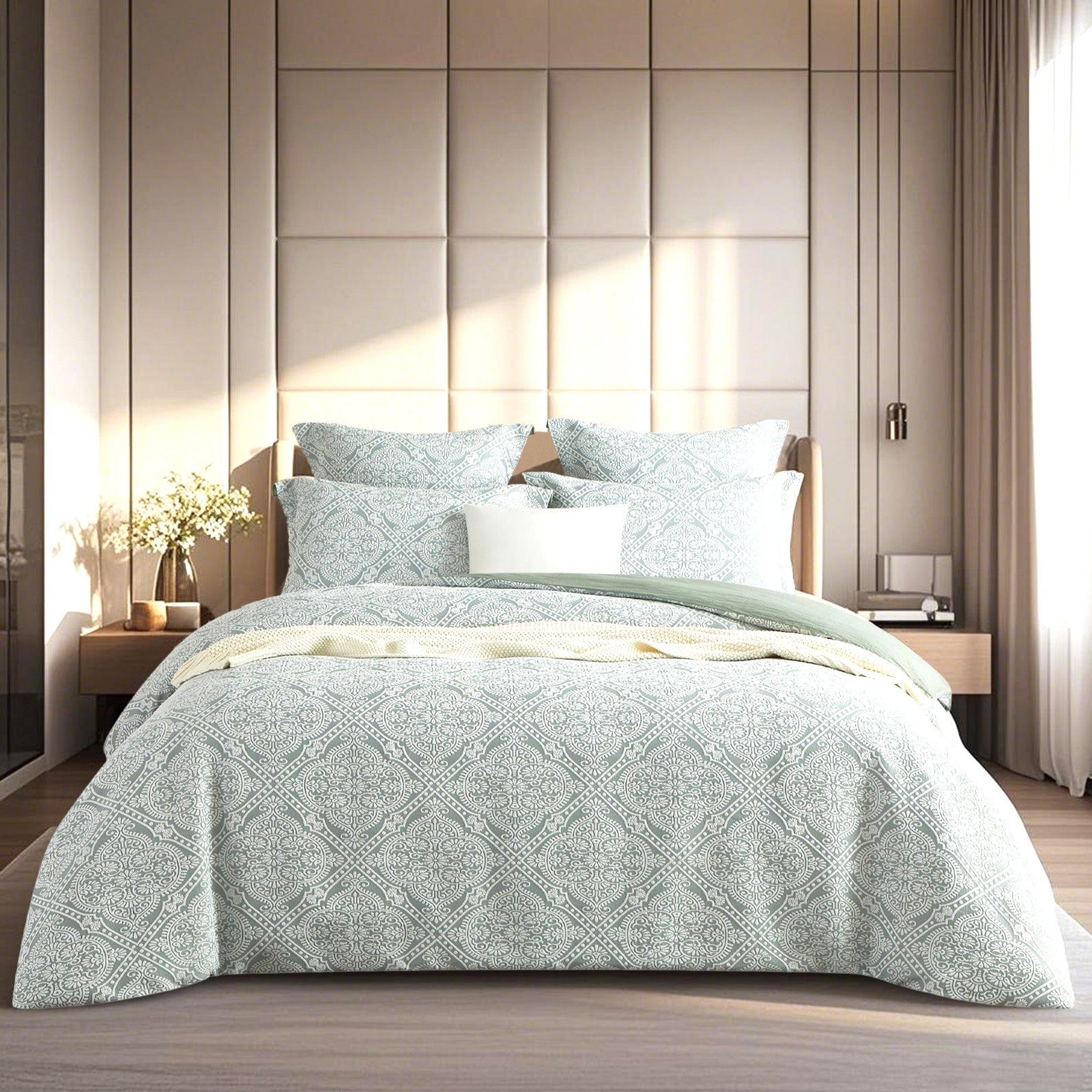 Mayfair Sage Jacquard Quilt Cover Set – Double