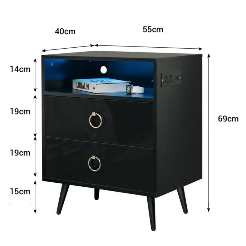 Amelia LED Bedside Tables – Black – Set of 2