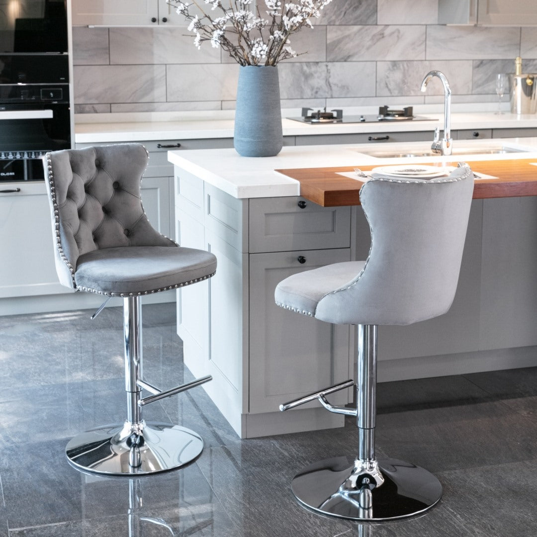 Cove Velvet Swivel Bar Stools – Grey – Set of 4