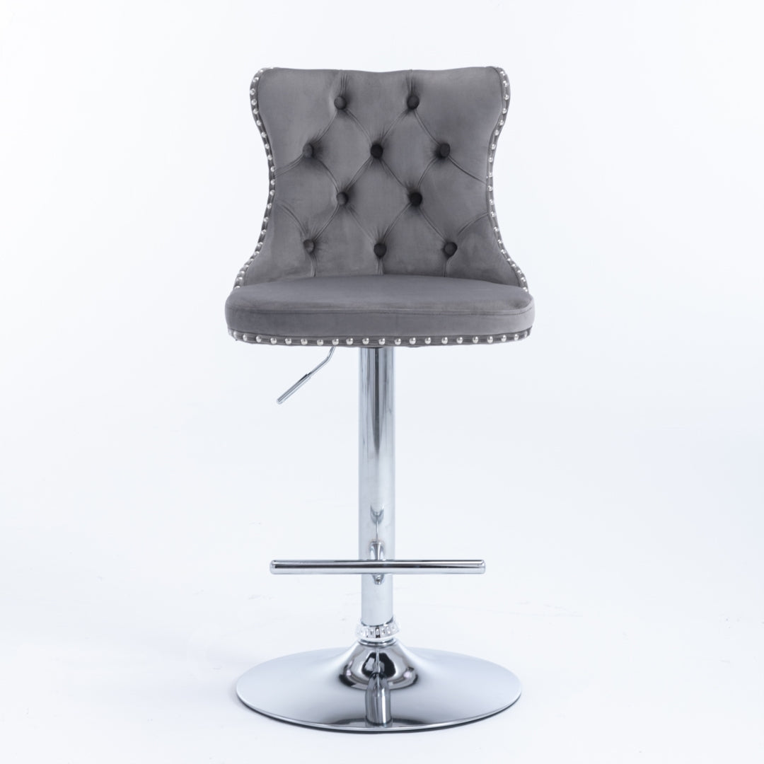 Cove Velvet Swivel Bar Stools – Grey – Set of 4