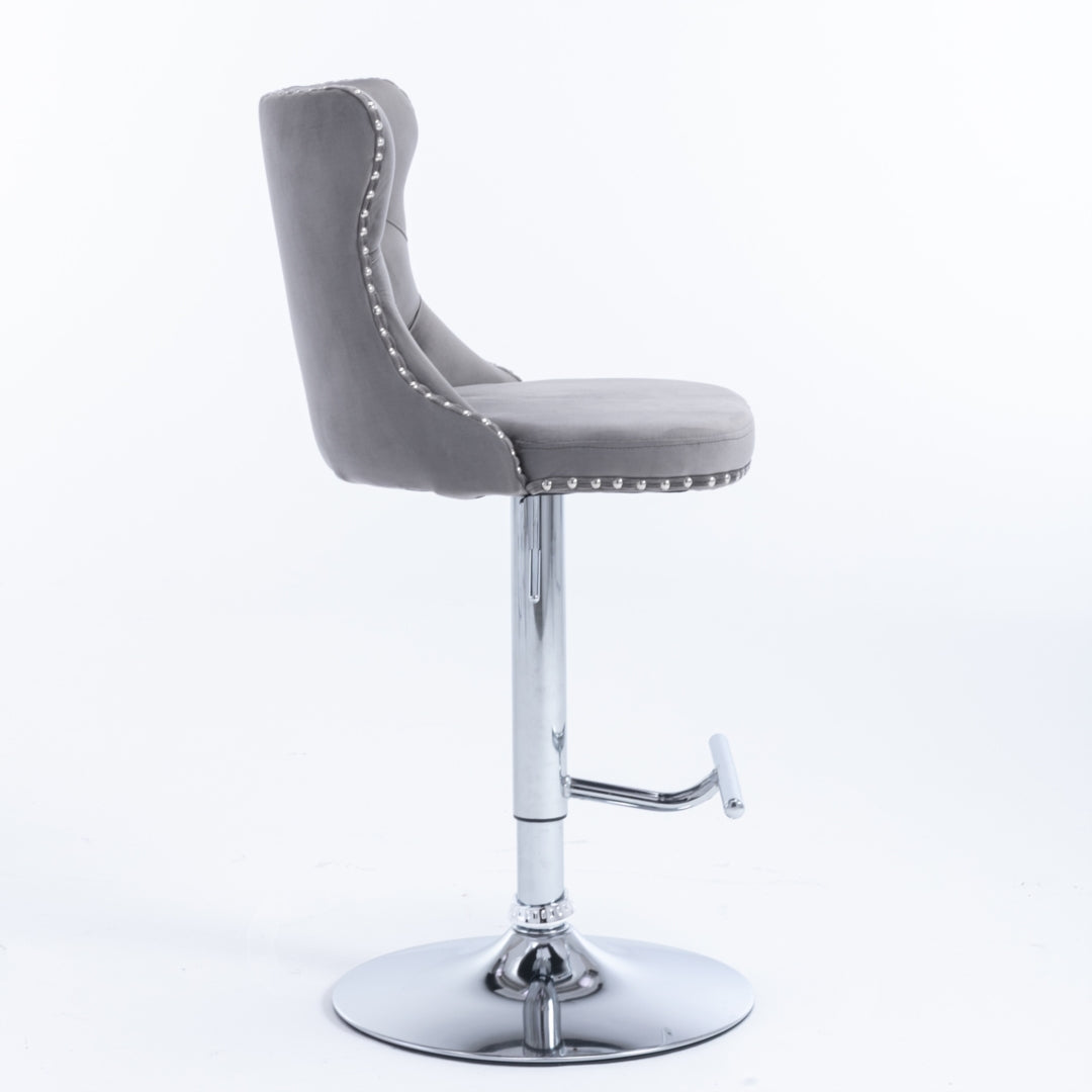 Cove Velvet Swivel Bar Stools – Grey – Set of 4