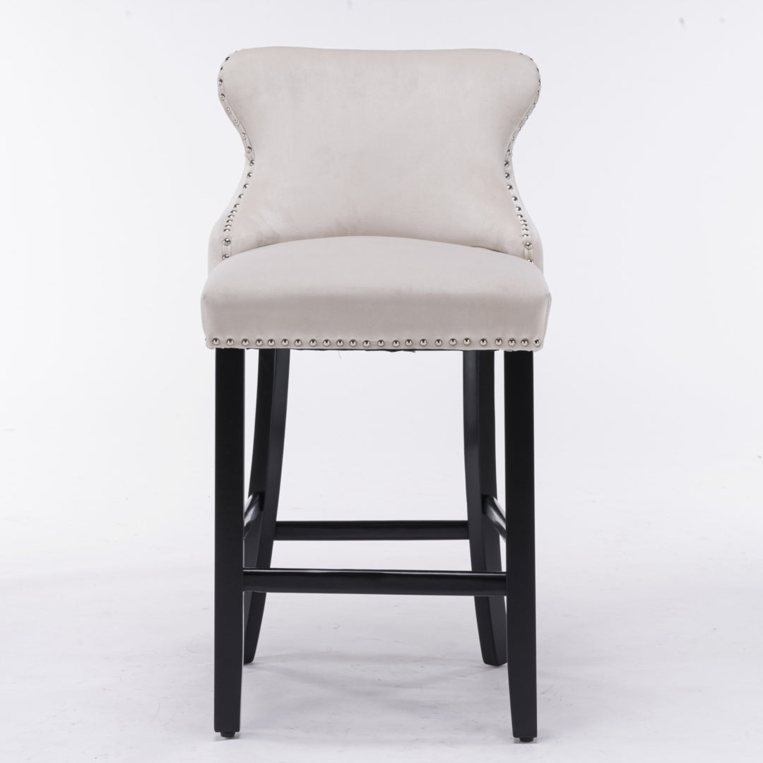 Linden Velvet Button Tufted Bar Stools – Beige / Cream – Set of 2