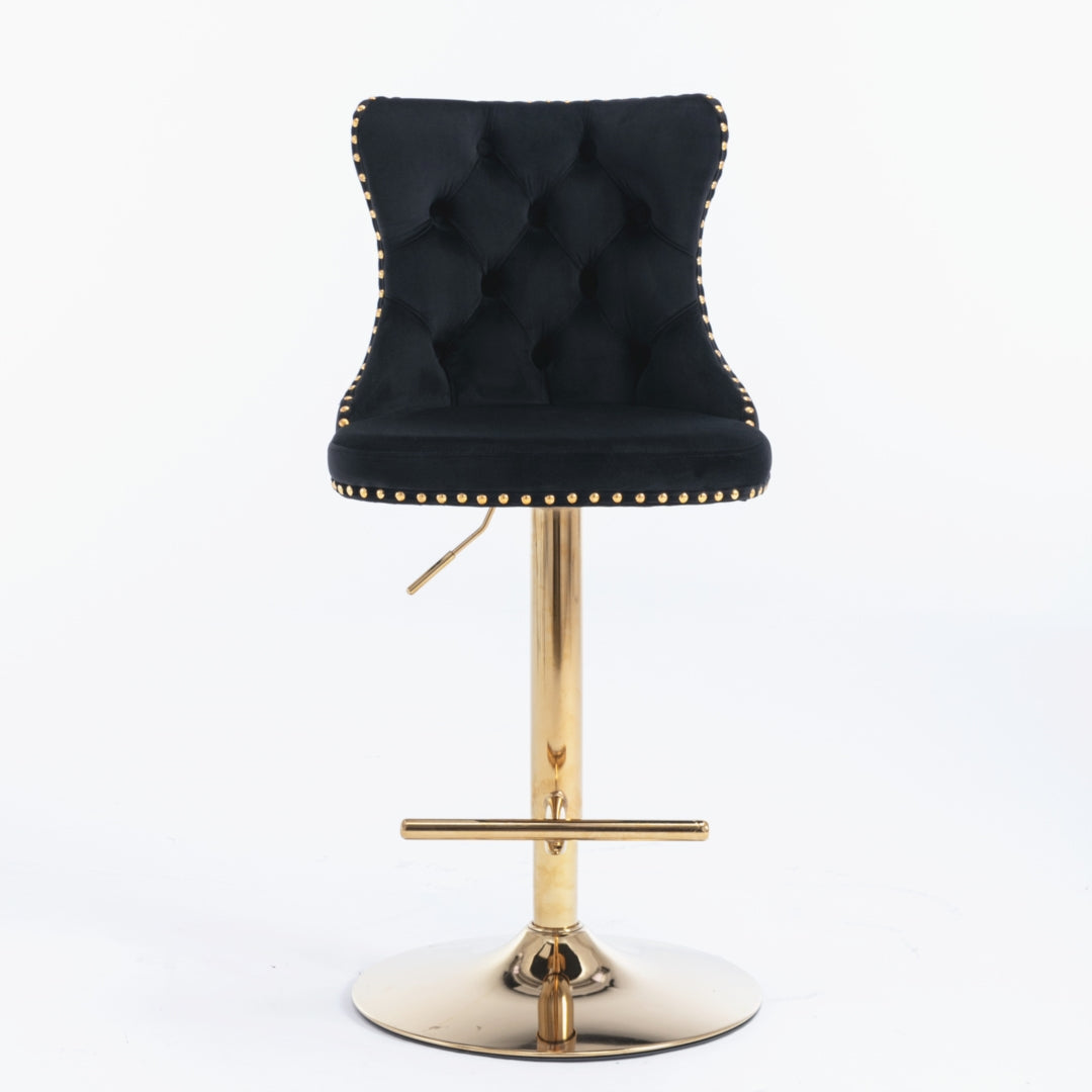 Preston Velvet Swivel Bar Stools with Footrest – Black – Set of 2