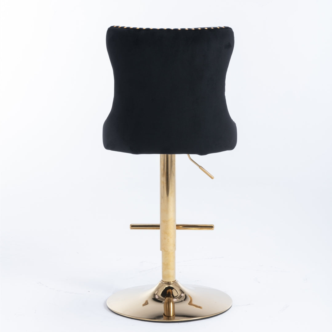 Preston Velvet Swivel Bar Stools with Footrest – Black – Set of 2