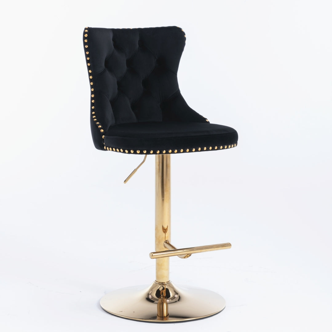 Preston Velvet Swivel Bar Stools with Footrest – Black – Set of 2