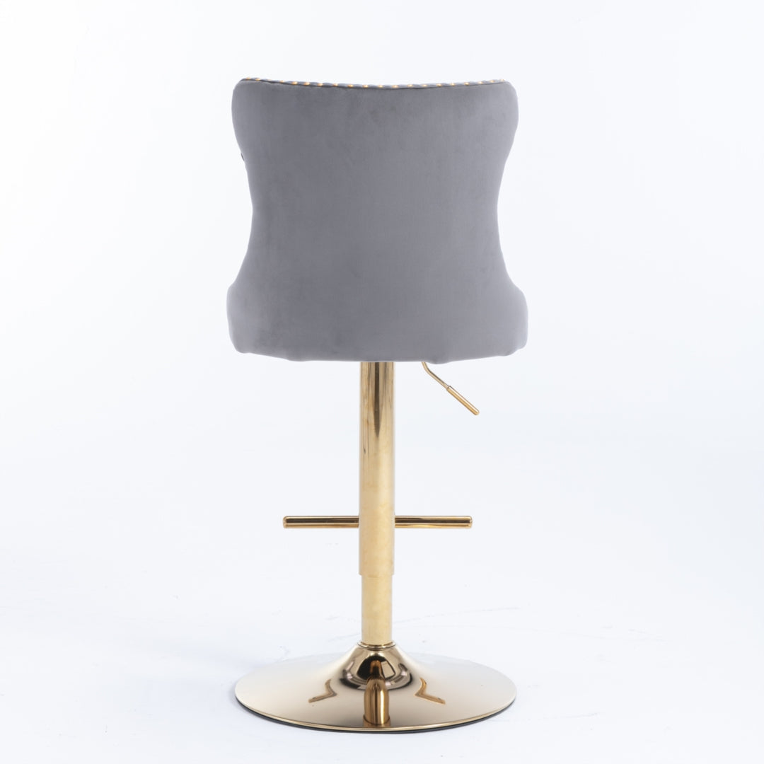 Linden Velvet Swivel Bar Stools with Footrest – Grey – Set of 2