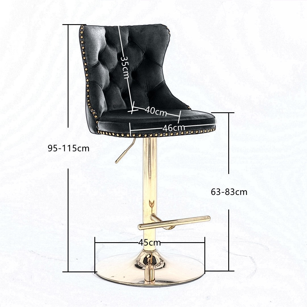 Linden Velvet Swivel Bar Stools with Footrest – Grey – Set of 2