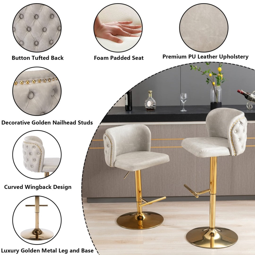 Halston Leather Swivel Bar Stools – Beige – Set of 2