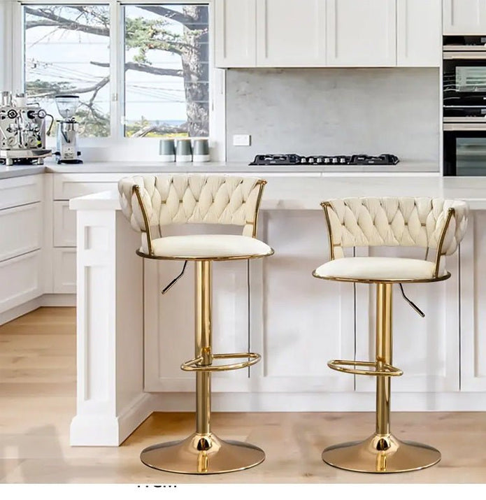Fiora Velvet Swivel Bar Stools – Beige – Set of 2