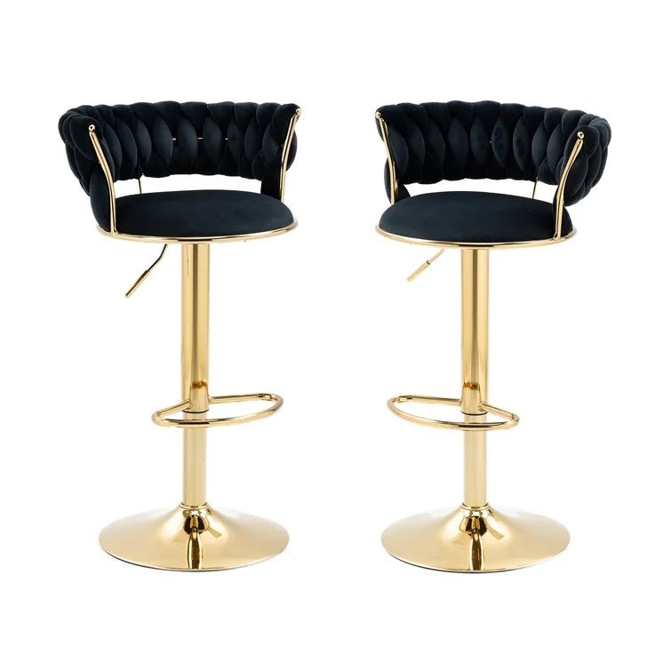 Atlas Black Velvet Seat Kitchen Breakfast Bar Stools Counter Height Barstools with Back Cushioned Chairs for Home Bar x2