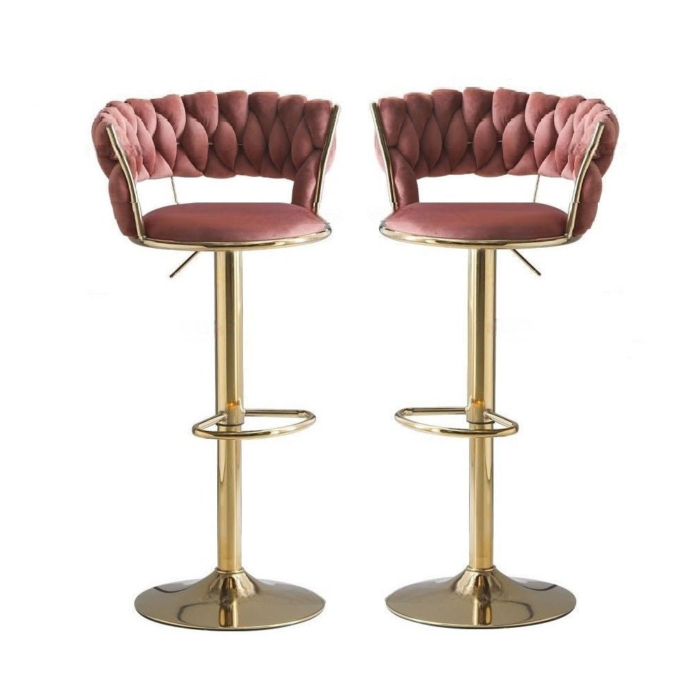 Red Bean Brown Velvet Seat Kitchen Breakfast Bar Stools Counter Height Barstools with Back Cushioned Chairs for Home Bar x2