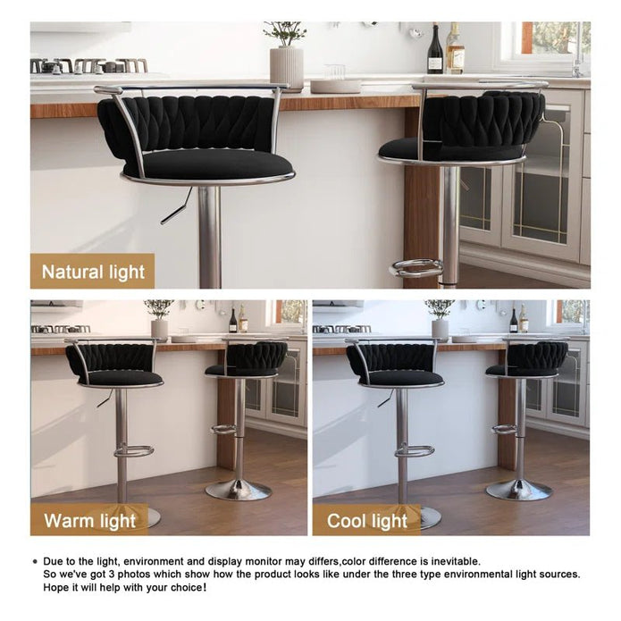 Serenita Velvet Swivel Counter Stool – Black – Set of 2
