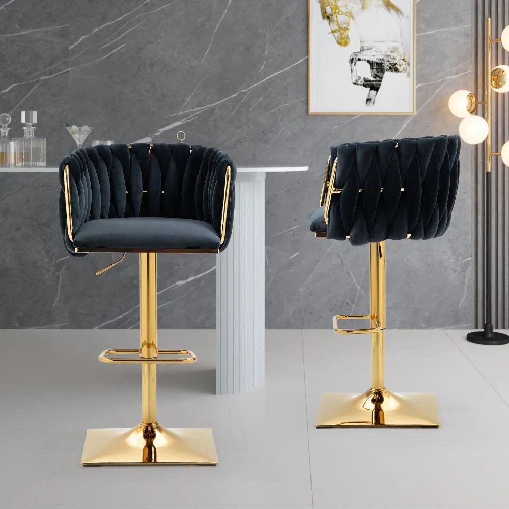 Cove Velvet Swivel Bar Stools – Black – Set of 2