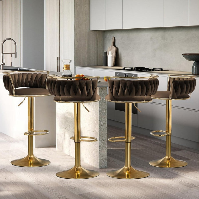 Valentina Velvet Swivel Bar Stools – Coffee – Set of 2