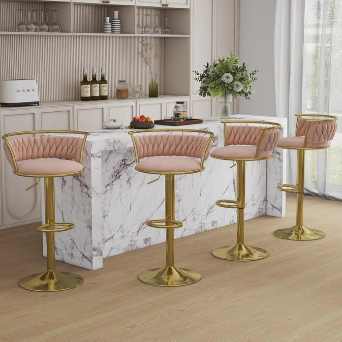 Valentina Velvet Swivel Counter Stool – Pink with Gold Base – Set of 2