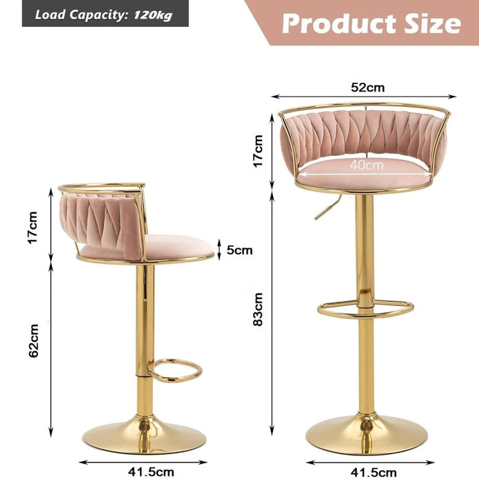 Valentina Velvet Swivel Counter Stool – Pink with Gold Base – Set of 2