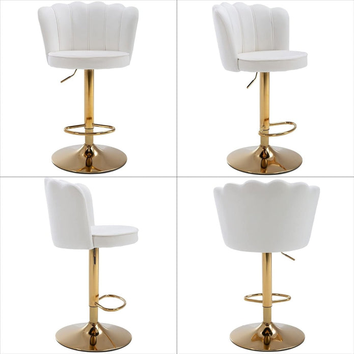 Serenita Velvet Swivel Bar Stool – White – Set of 2