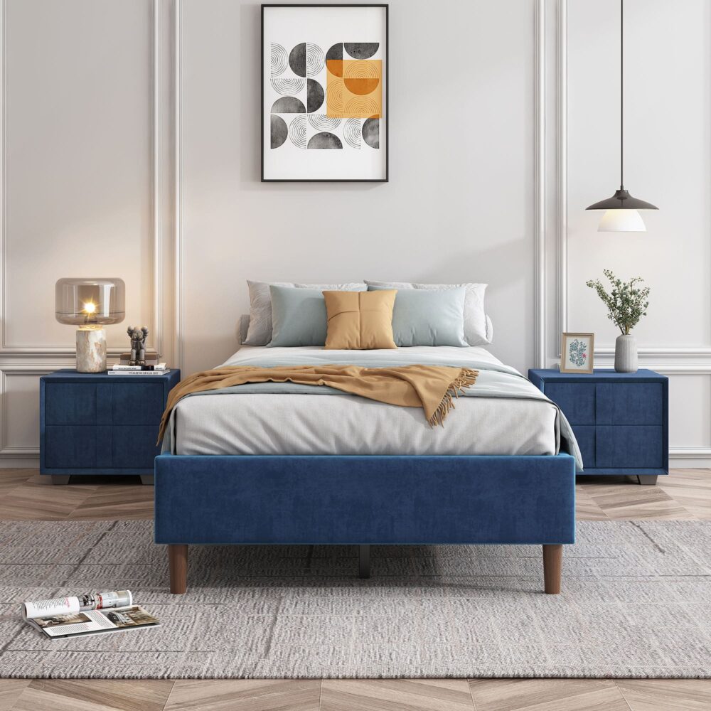 Vienna Velvet Bed Frame – Blue – Single
