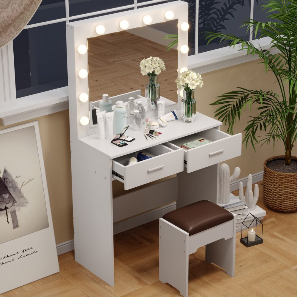 Fidel Vanity Set with Lighted Mirror – White – Complete Set
