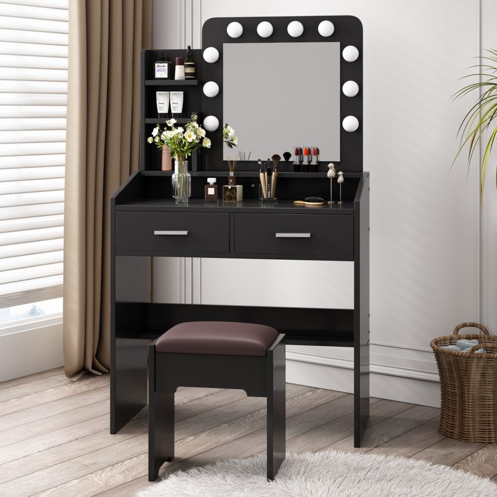 Diana Vanity Set with Lighted Mirror – Black
