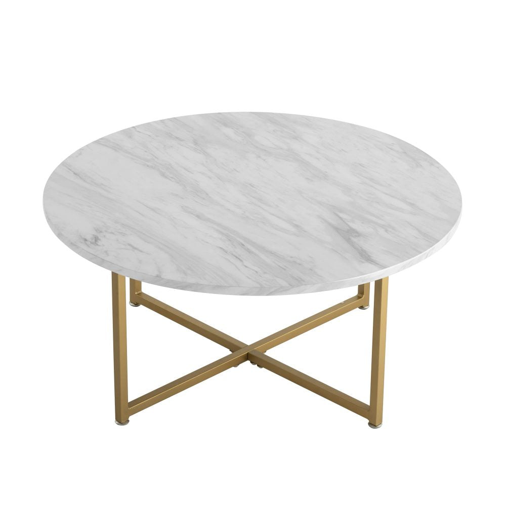 Haven Marble Effect Coffee Table – White & Gold – Round
