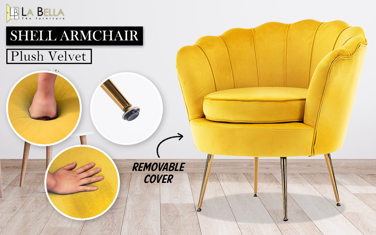 Scallop Shell Accent Chair – Yellow – Single