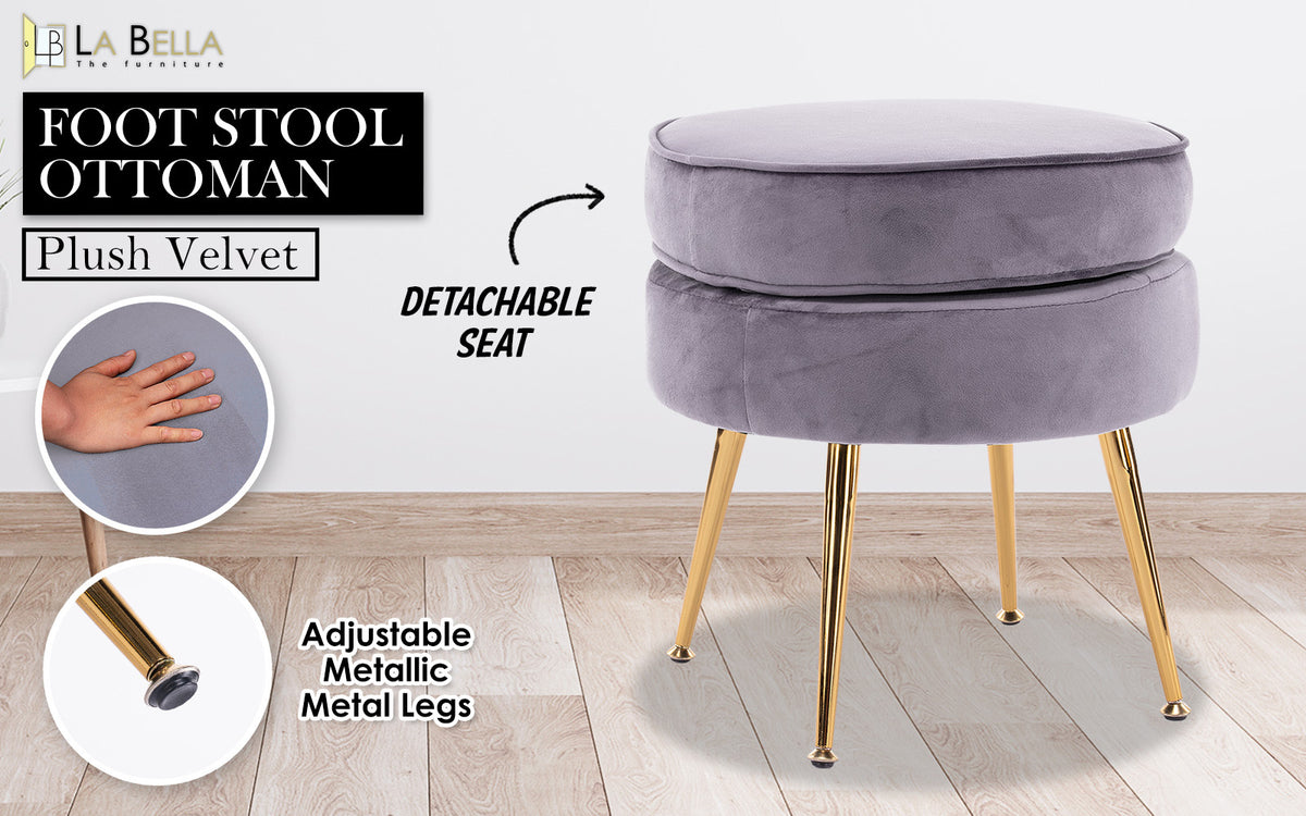 Serena Round Ottoman Footstool – Grey – Single
