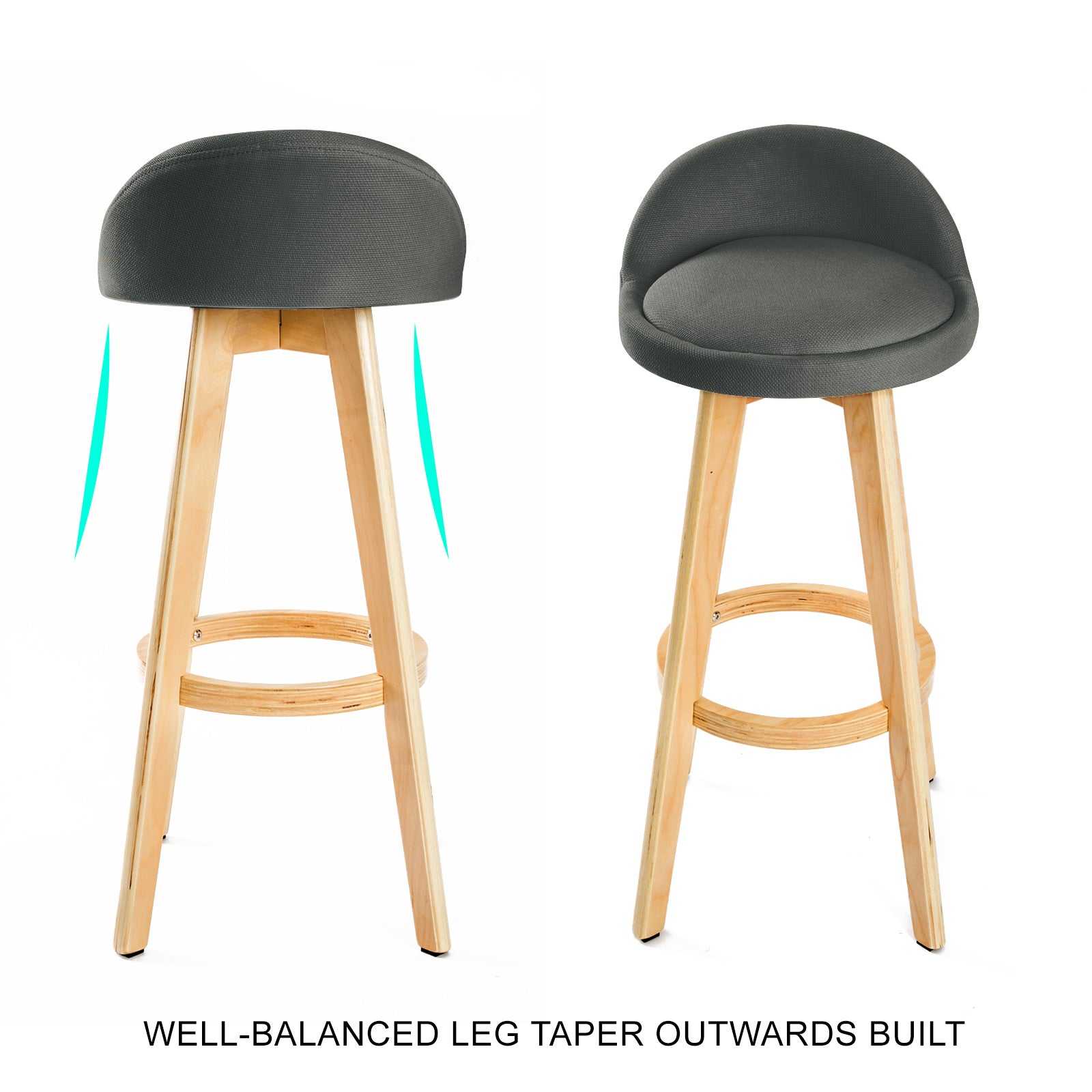 Leila Fabric Bar Stools – Grey – Set of 2