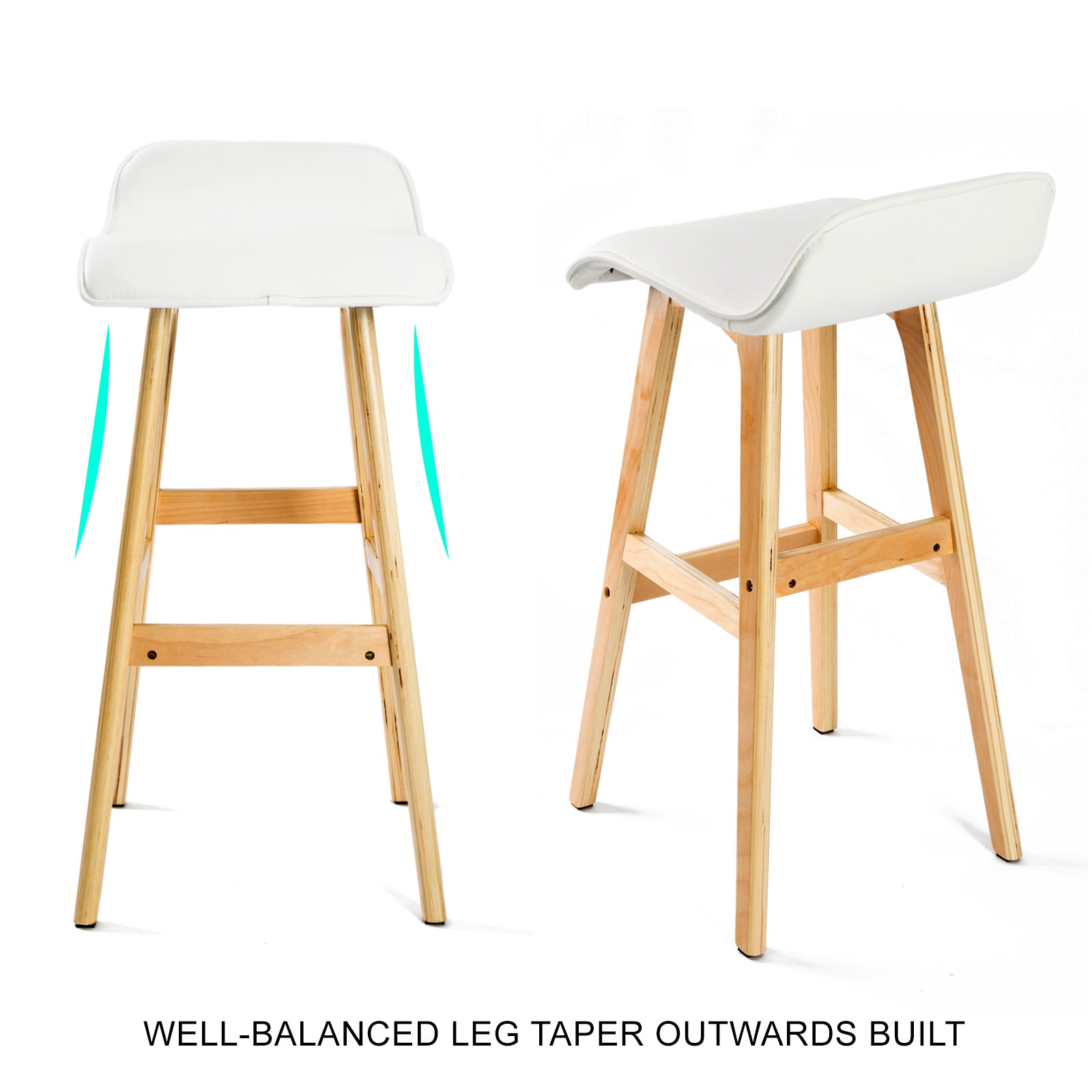 Hudson Leather Bar Stools – White – Set of 2