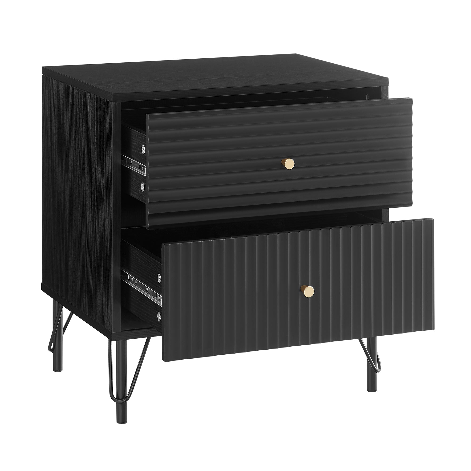 Lisa Wavy Fluted Bedside Table – Black