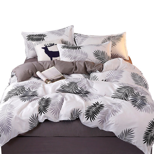 Palm Leaves Pattern Aloe Cotton Flat Sheet Quilt Cover Pillowcases 4pcs Bedding Set () – King