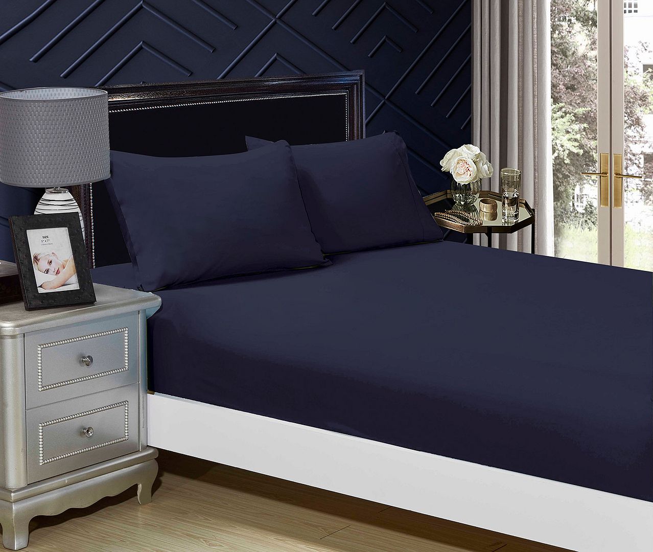 Nova 1000TC Ultra Soft Fitted Sheet & Pillowcase Set - Bed - Midnight Blue – King Single