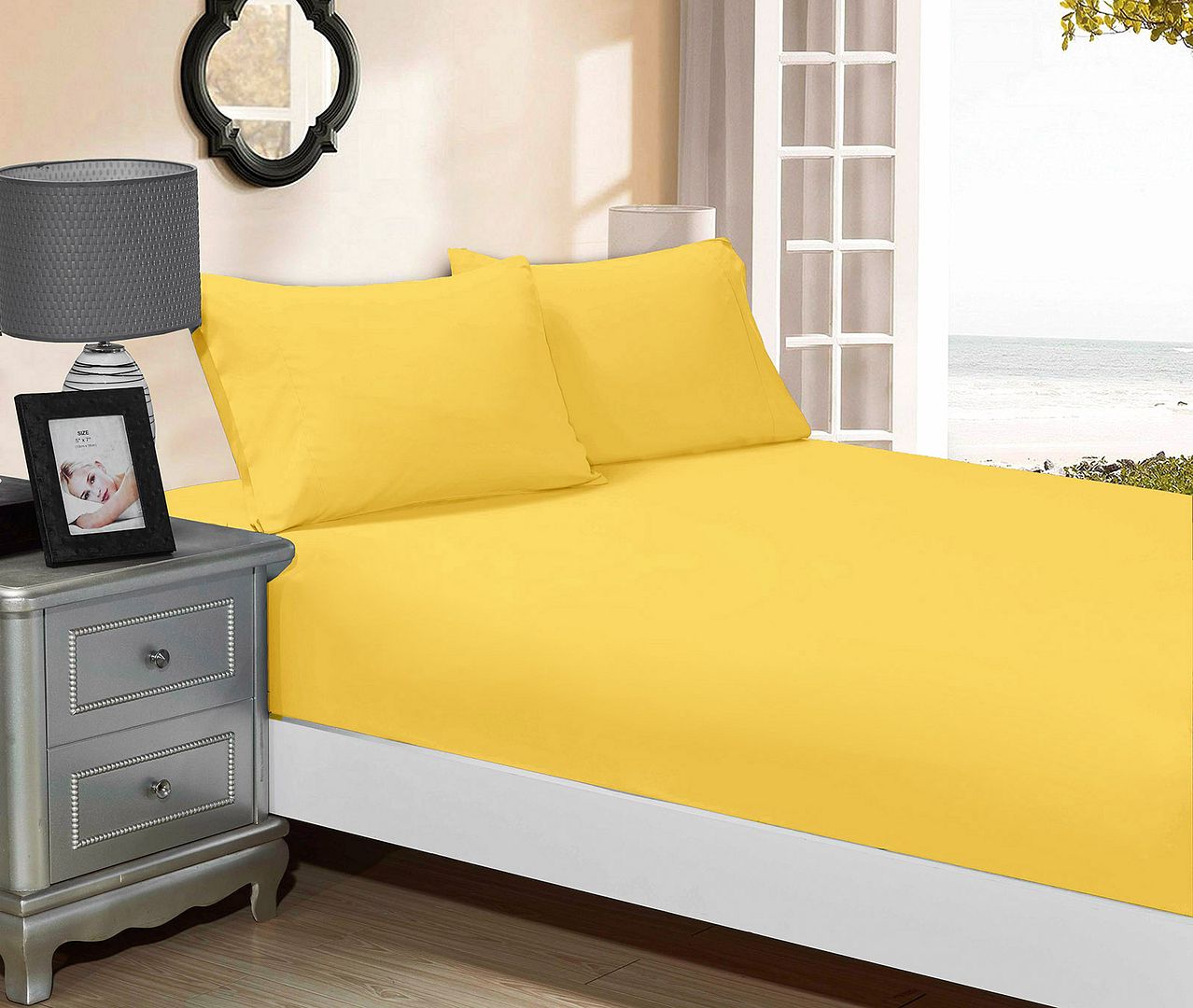 Cove 1000TC Ultra Soft Fitted Sheet & Pillowcase Set - Bed - Yellow – King Single