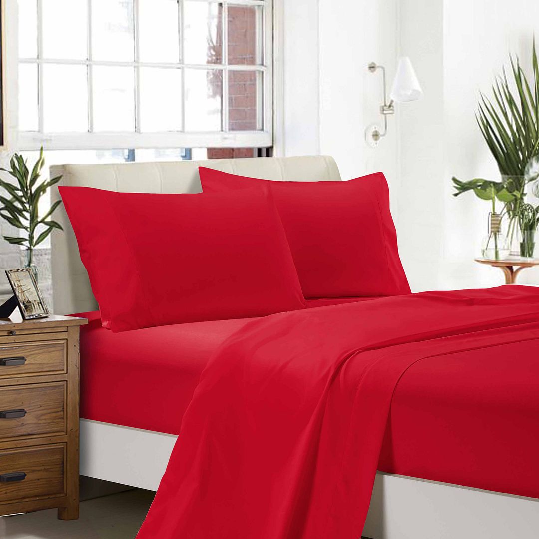 Cove 1000TC Ultra Soft Bed Red Flat & Fitted Sheet Set – Queen