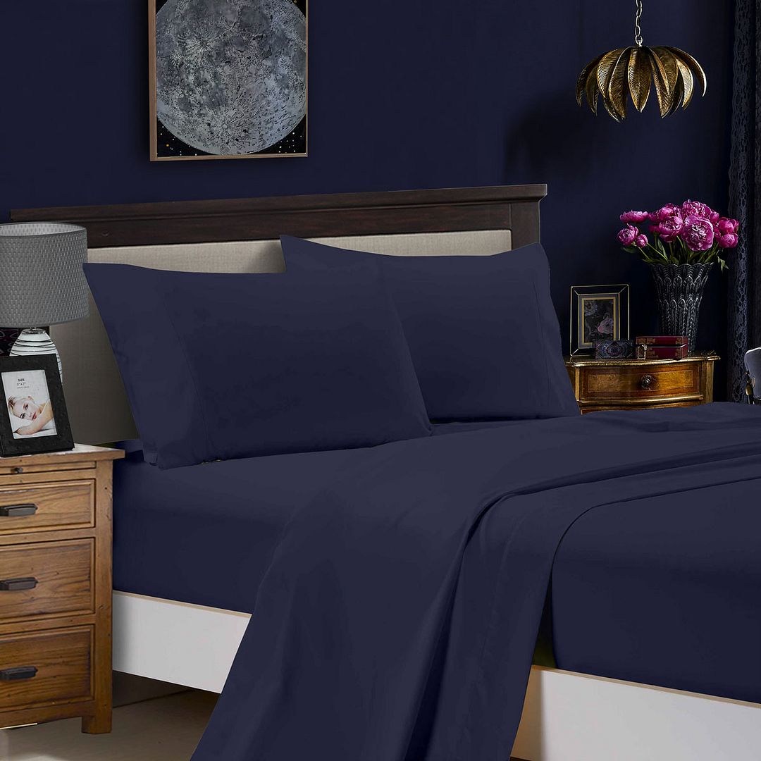 Arlo 1000TC Ultra Soft Bed Midnight Blue Flat & Fitted Sheet Set – Queen