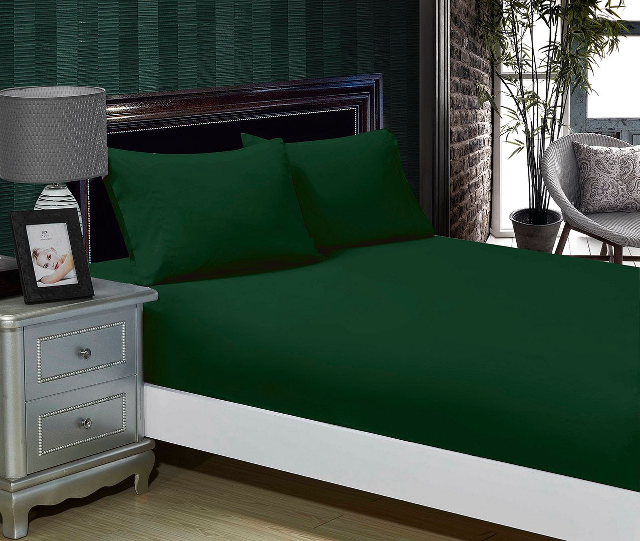 Rowan 1000TC Ultra Soft Fitted Sheet & 2 Pillowcases Set - Bed - Dark Green – Super King