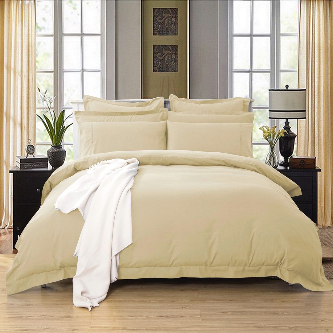 Cove 1000TC Tailored Yellow Cream Duvet Quilt Cover Set – Double