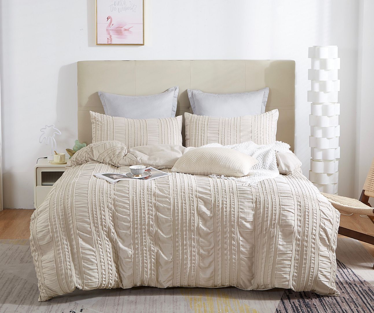 Tufted Boho Striped Embroidery Quilt/Doona/Duvet Cover Set – Queen