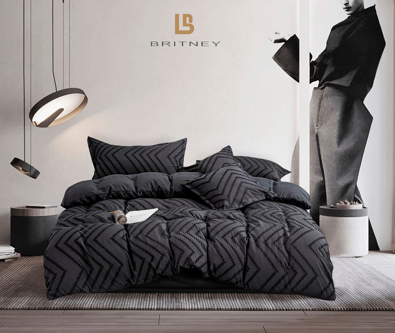 Lunara Jacquard Quilt Cover Set – Black – Queen