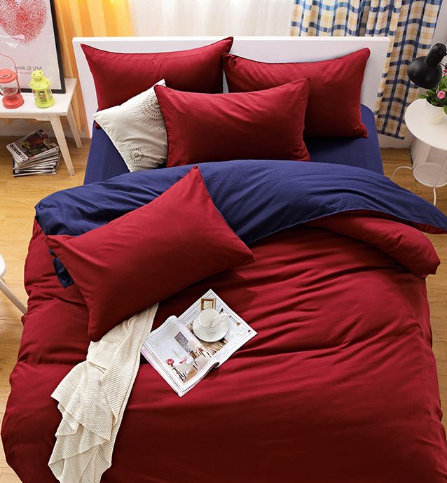 Cove Reversible Quilt Cover Set – Blue & Red – King