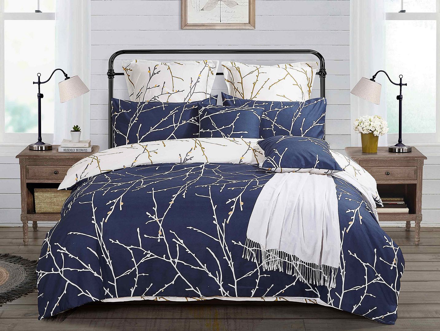 Tree Reversible Blue Duvet Quilt Cover Set – King